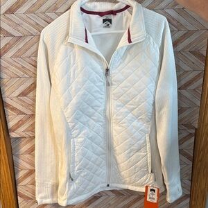 White Puffer Jacket with Quilted Pattern and Standing Collar